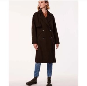 Bernardo Brown Double Breasted Mixed Media Women's Wool Blend Coat Size M